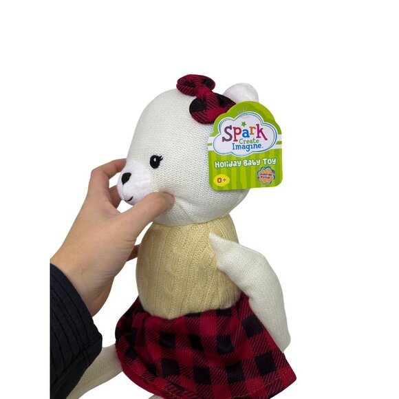 NWT Spark Create Imagine Knit Teddy Bear Plush 0+ Baby Toy Holiday Plaid Skirt - Picture 5 of 5